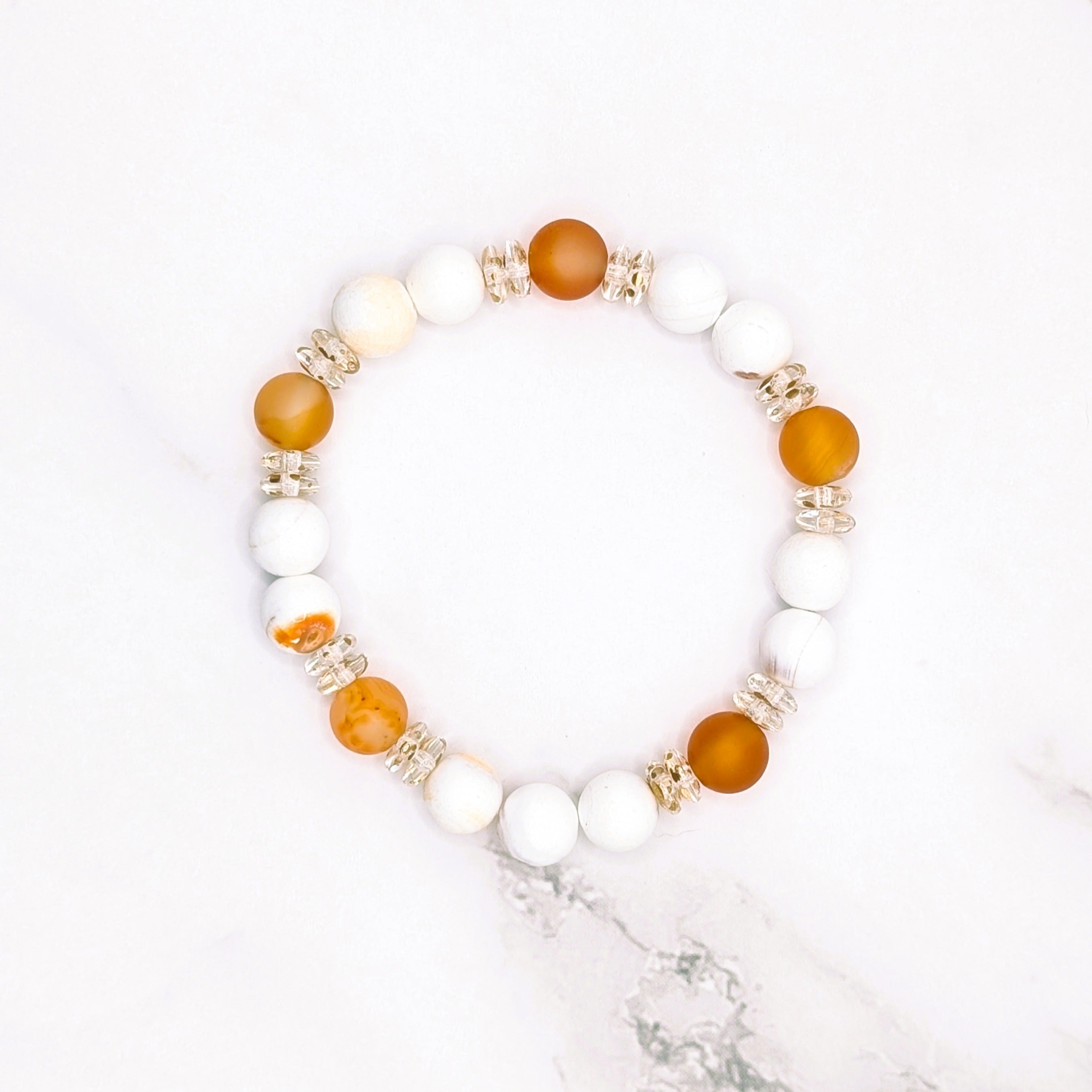 Handmade carnelian and orange blossom agate bracelet with Czech glass beads