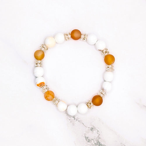 Handmade carnelian and orange blossom agate bracelet with Czech glass beads