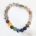 Handmade chakra bracelet with sakura agate and silver lotus beads