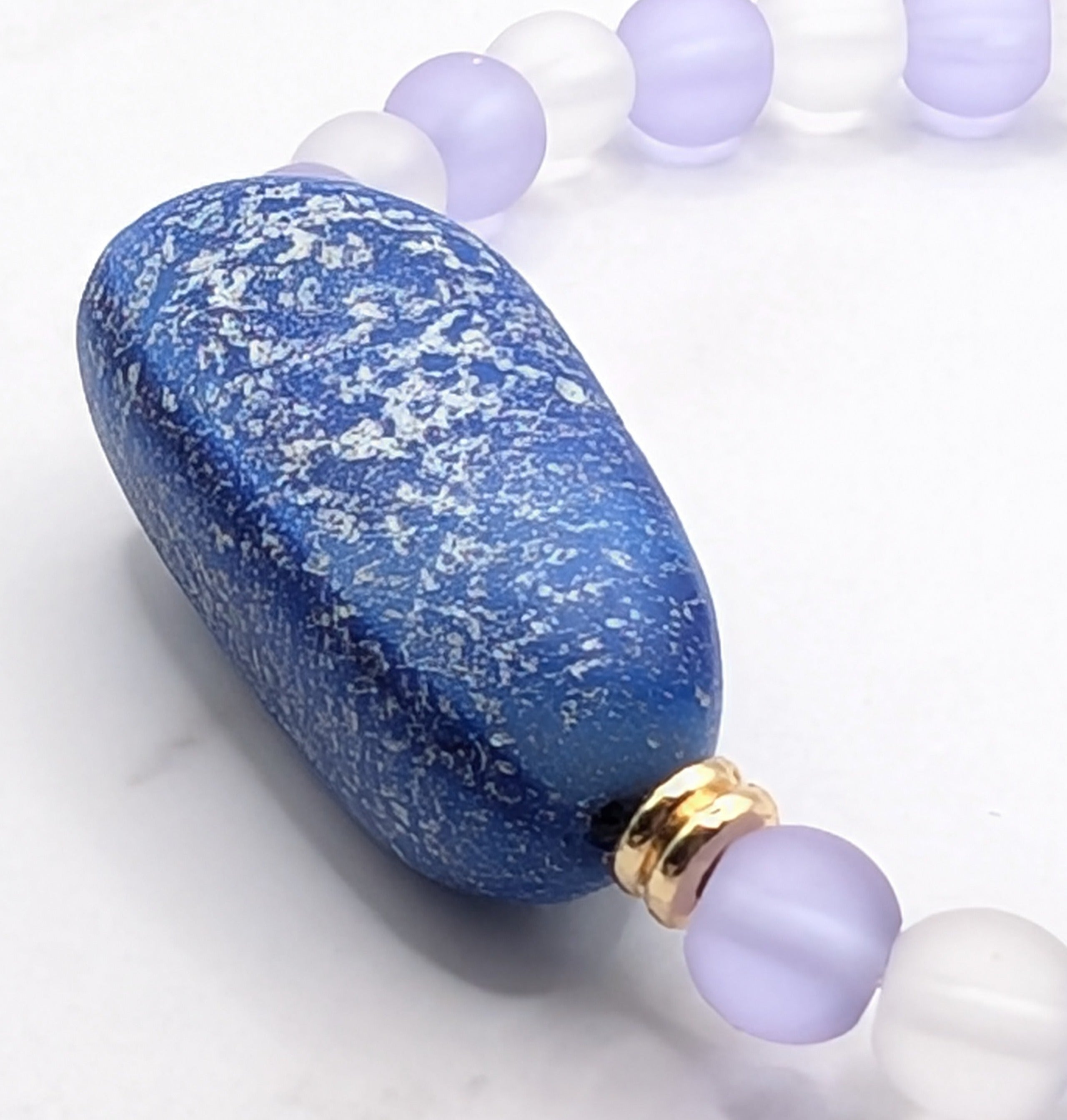 Czech glass cobalt and silver nugget stretch bracelet, boho coastal jewelry