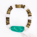 Handmade Czech glass and coconut bead stretch bracelet, flat lay