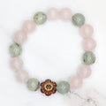 Handmade rose quartz and aventurine stretch bracelet with rose accent charm
