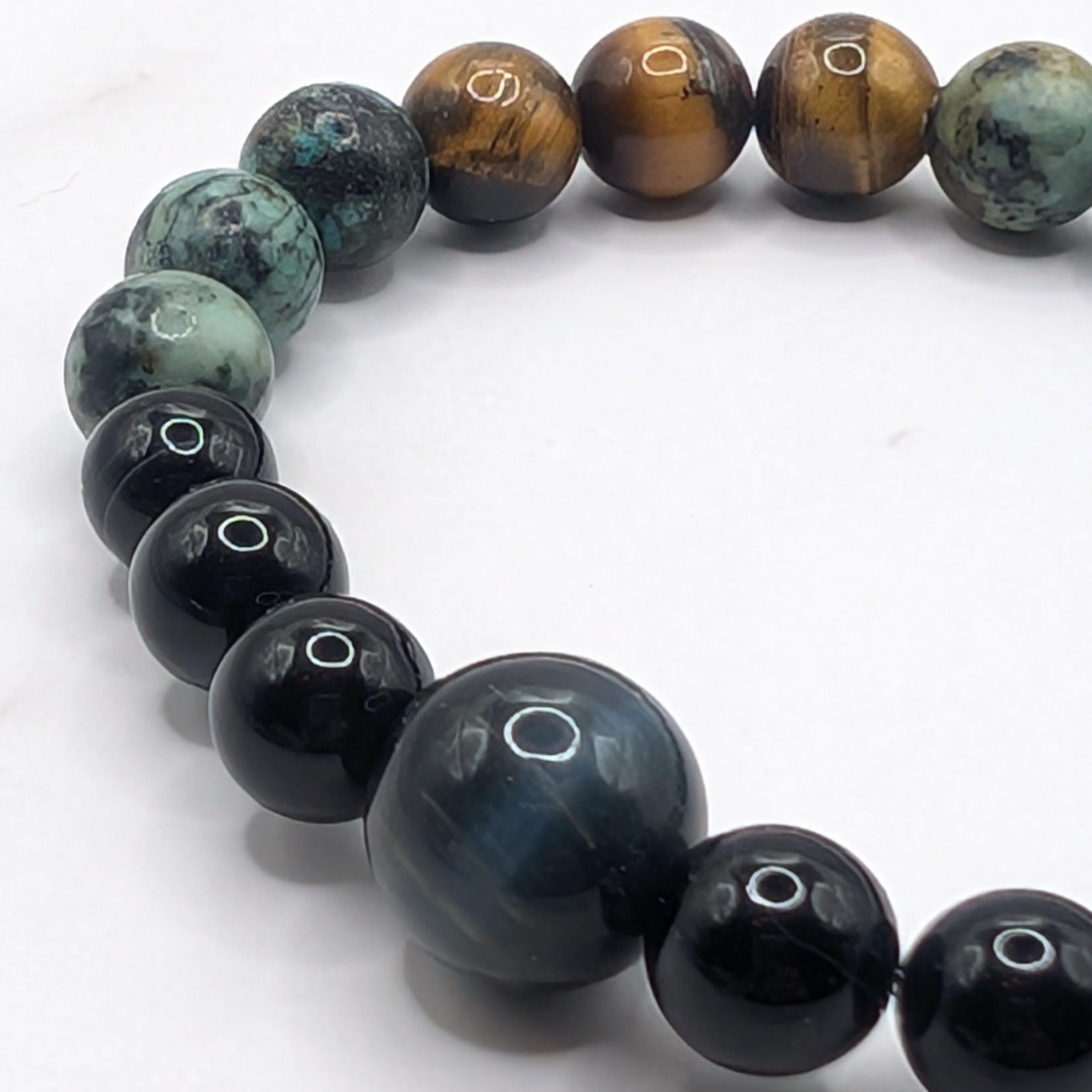 Black sardonyx tiger eye African turquoise multi-stone bracelet detail