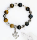 Handmade tiger eye stretch bracelet with cactus beads and cactus charm pendant