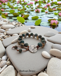 African Turquoise & Picture Jasper Zig Zag Leather Bracelet - Sand Dollar Clasp