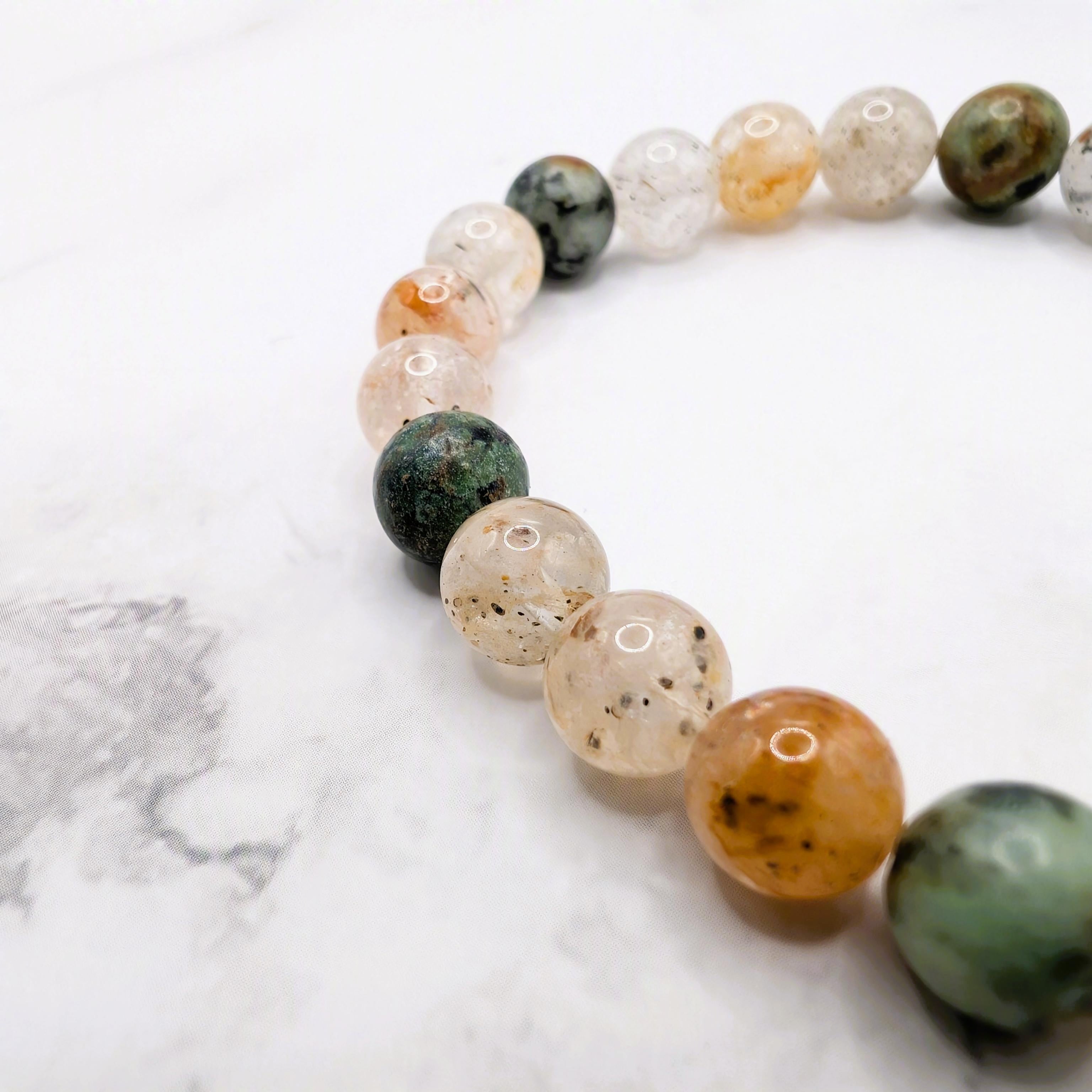 Tourmalinated Quartz & African Turquoise Bracelet