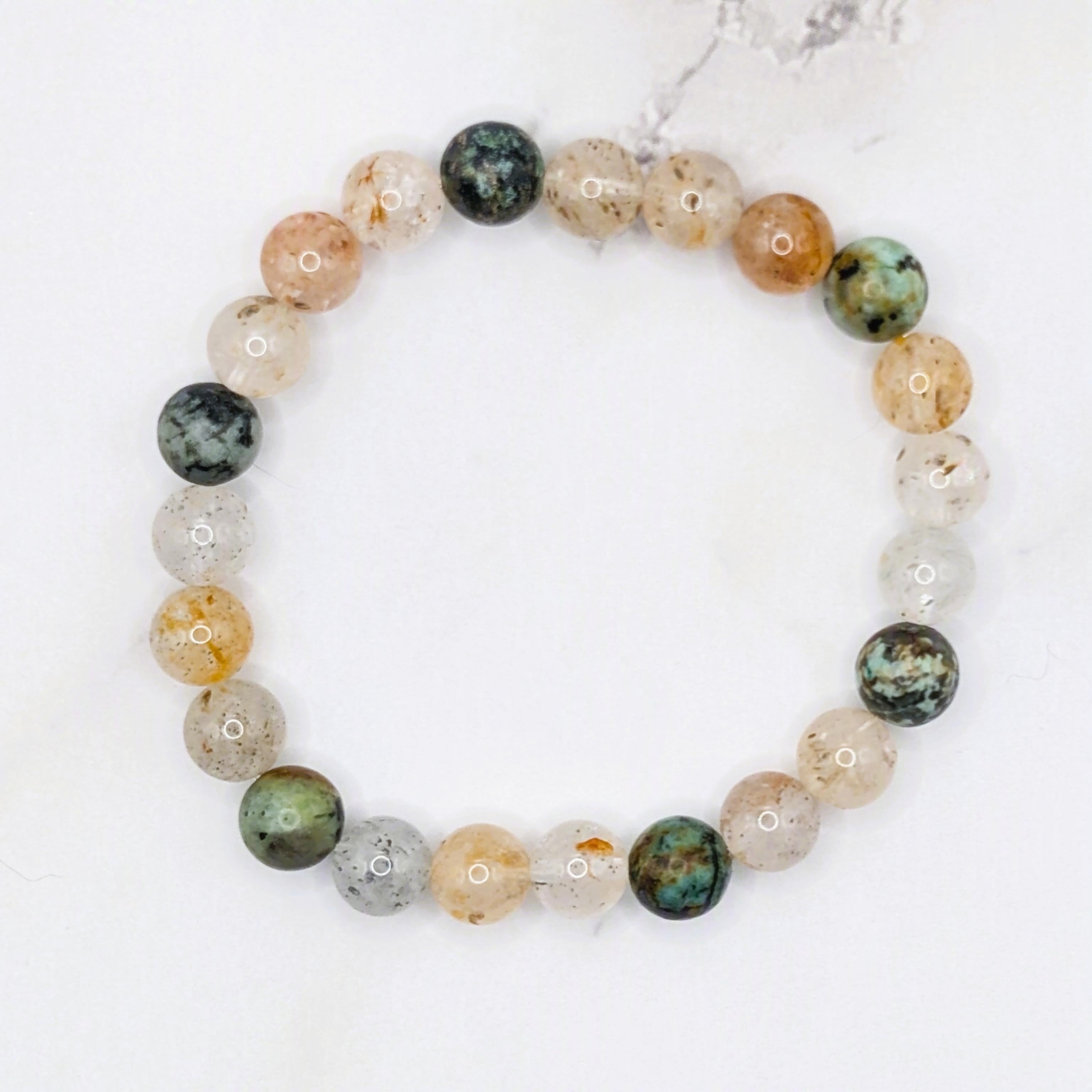 Tourmalinated Quartz & African Turquoise Bracelet