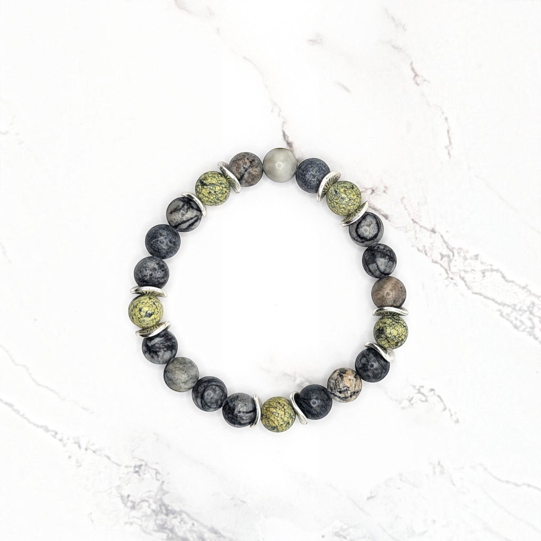 Black Water Jasper Bracelet — Serpentine & Sequin