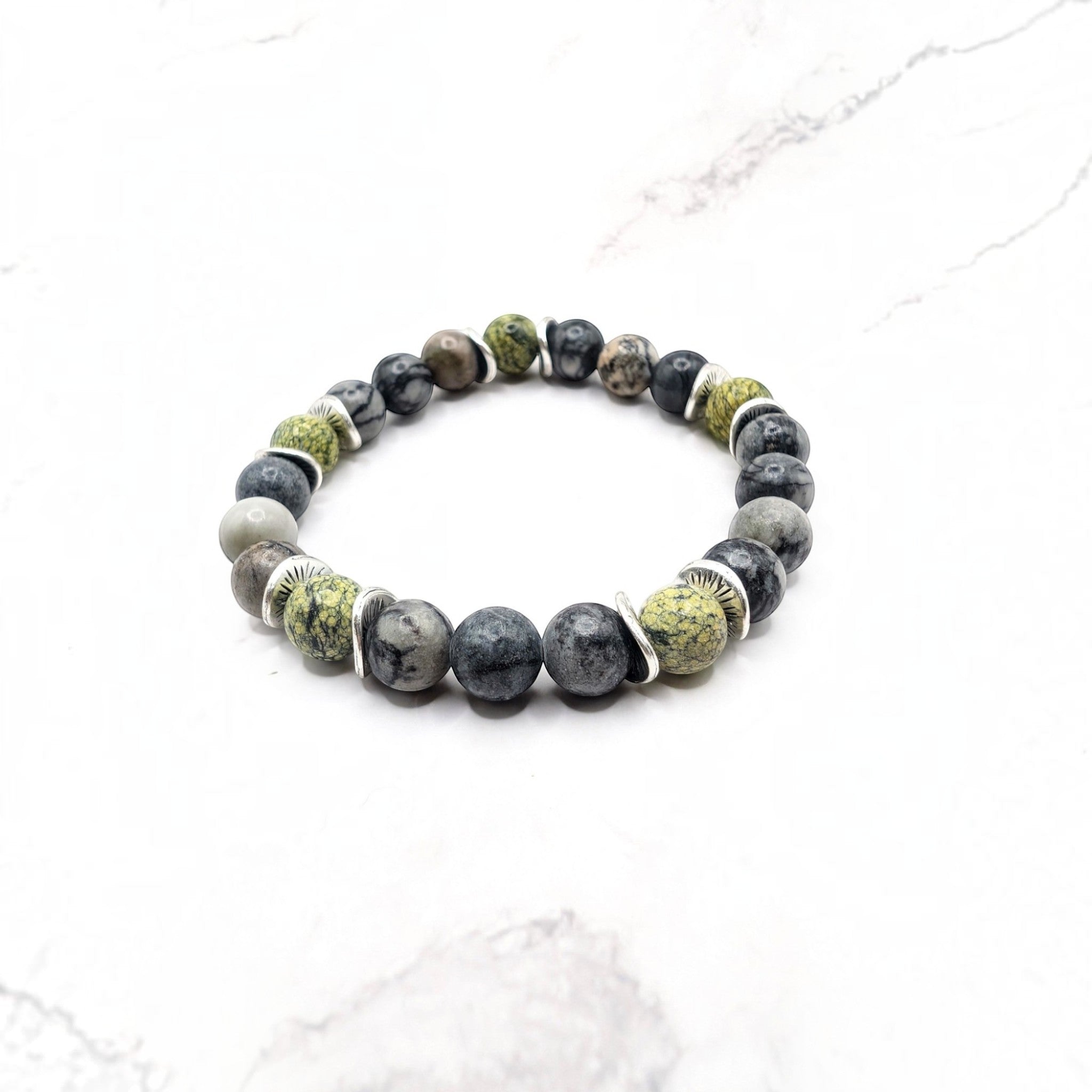 Black Water Jasper Bracelet — Serpentine & Sequin