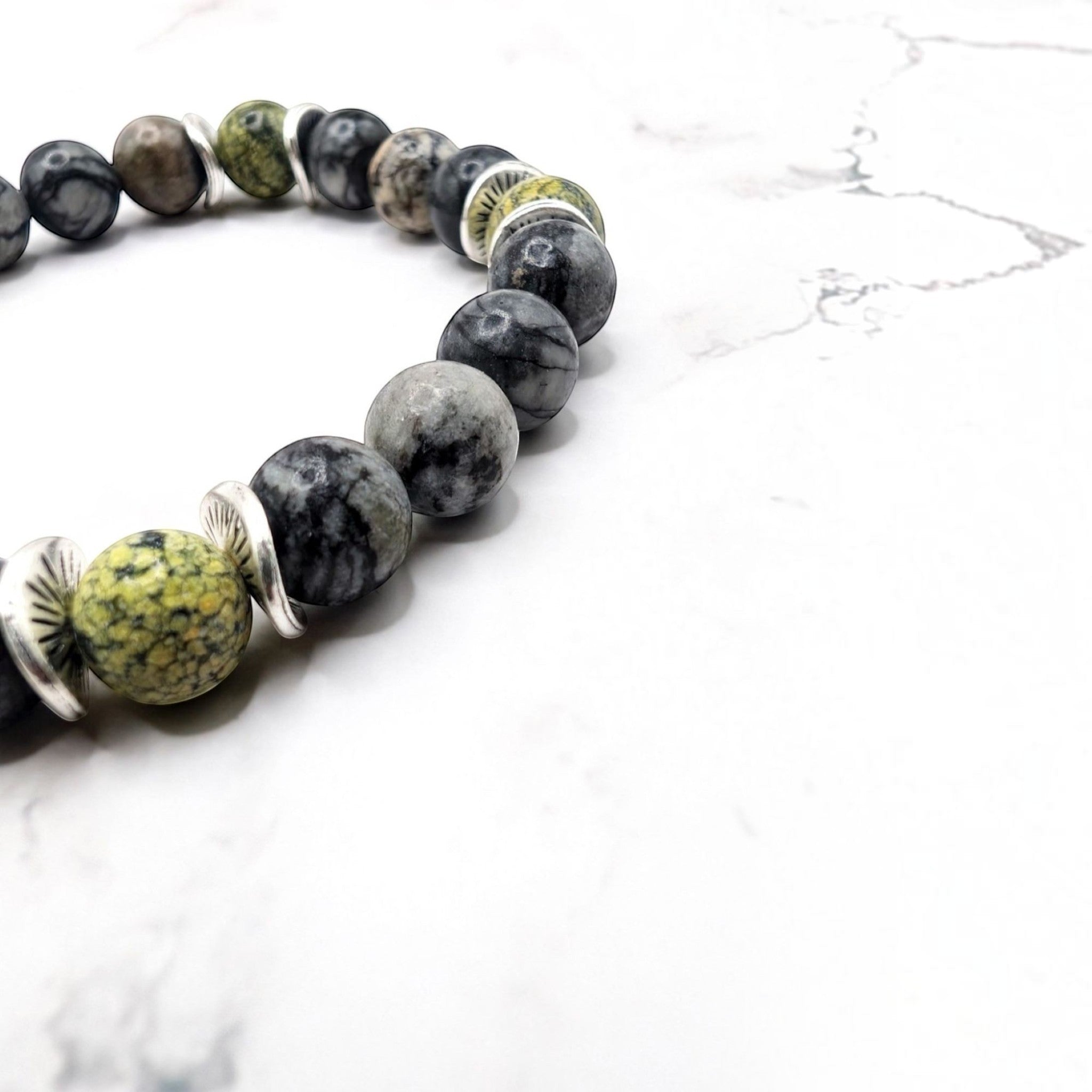 Black Water Jasper Bracelet — Serpentine & Sequin