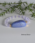 Beach Glass-Style Stretch Bracelet with Czech Glass Cobalt and Silver Nugget