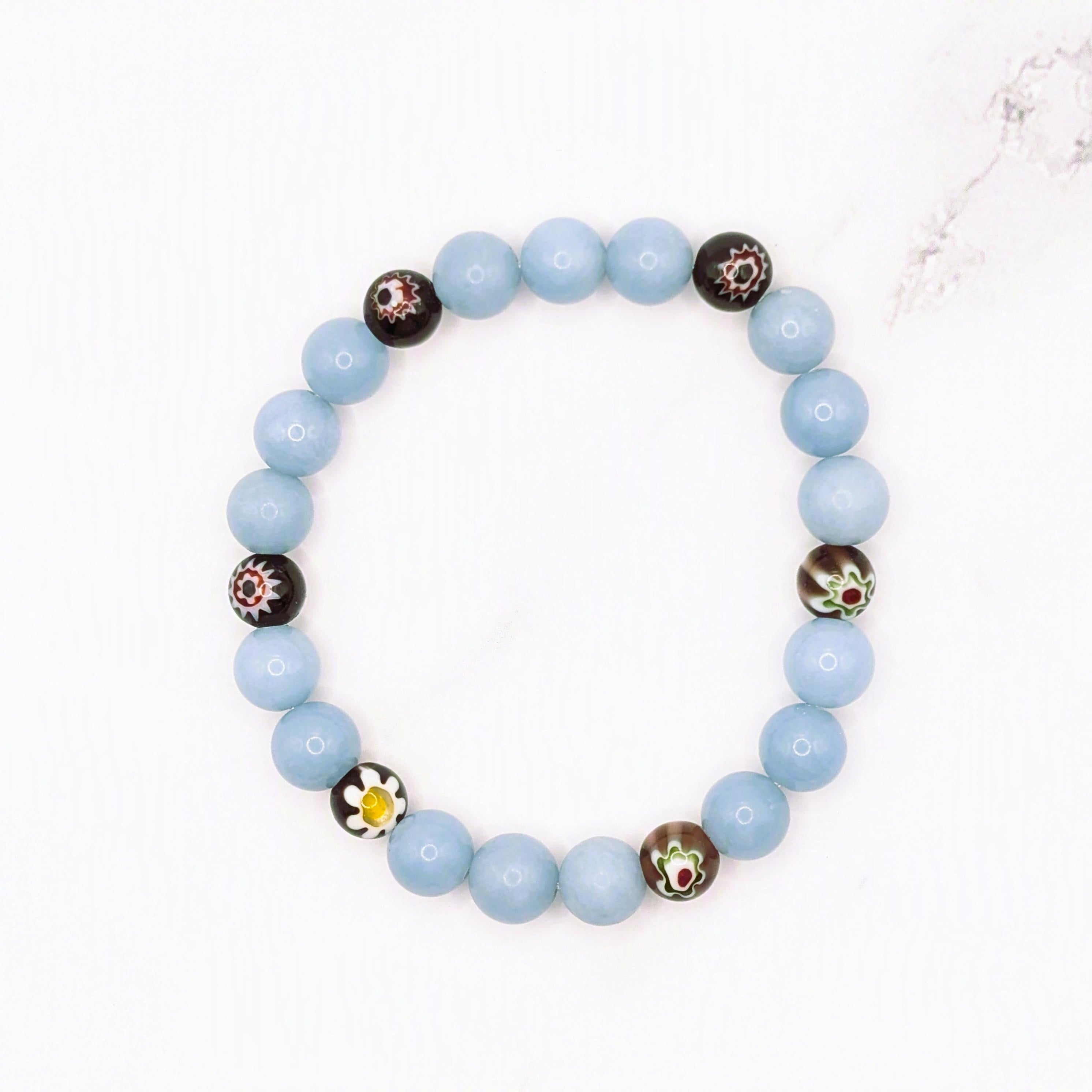Blue Angelite & Millefiori Bracelet