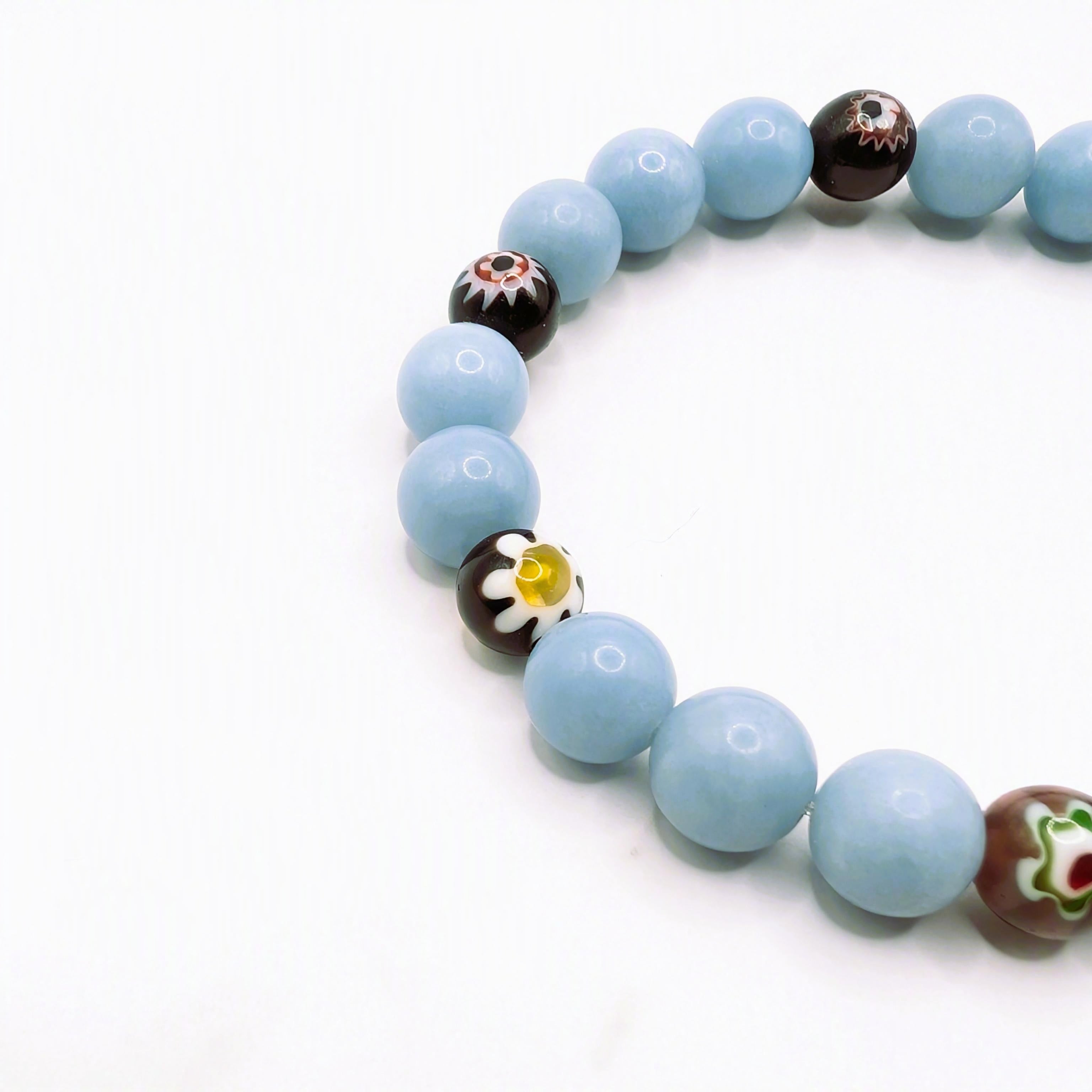 Blue Angelite & Millefiori Bracelet