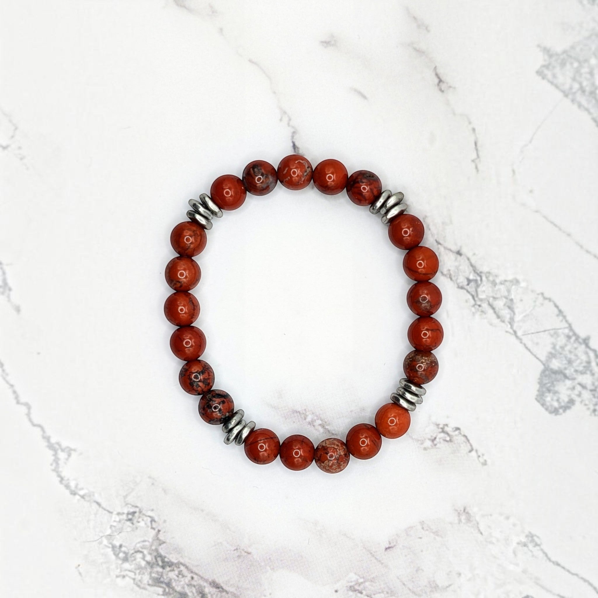 Brecciated Jasper Bracelet — Pewter Heishi