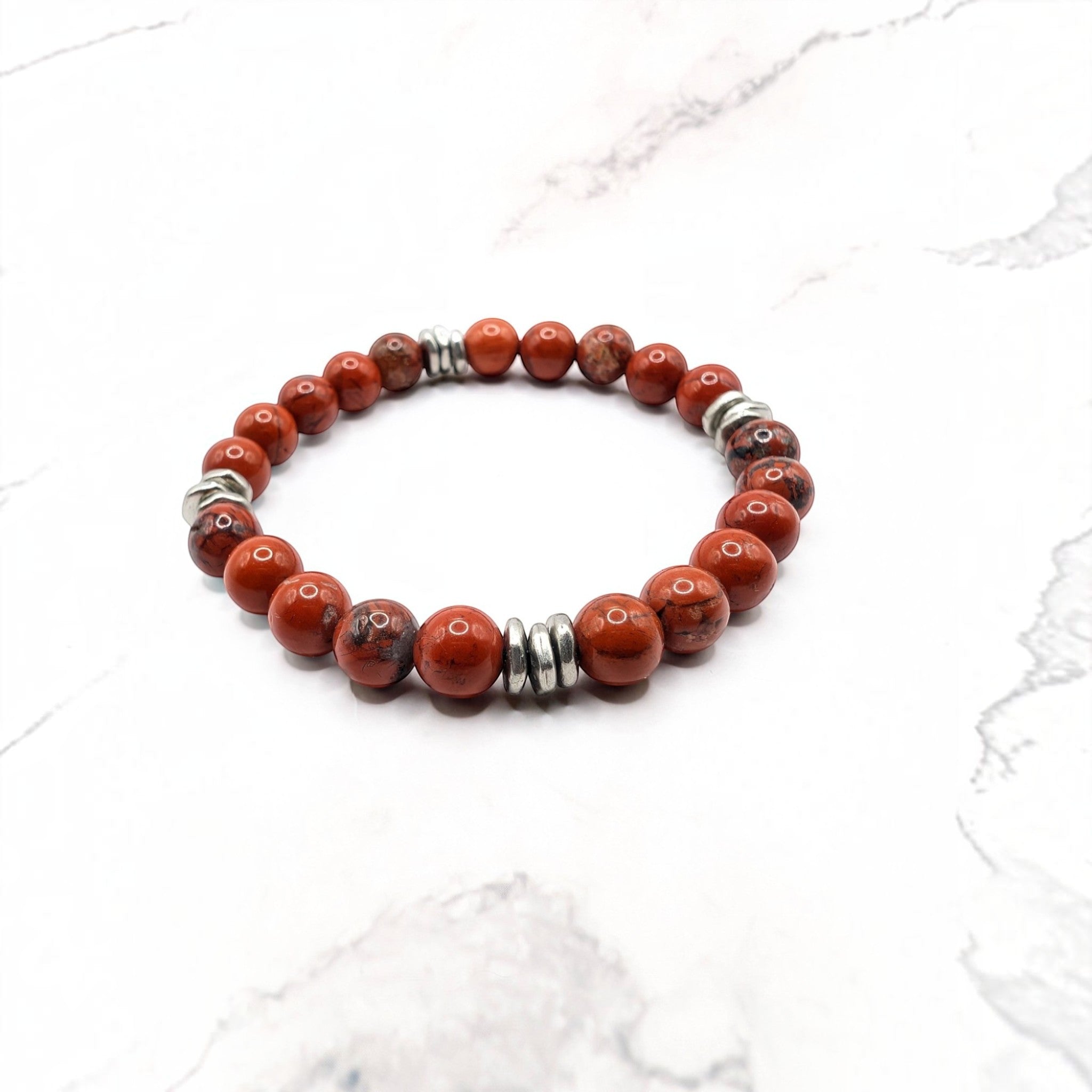 Brecciated Jasper Bracelet — Pewter Heishi