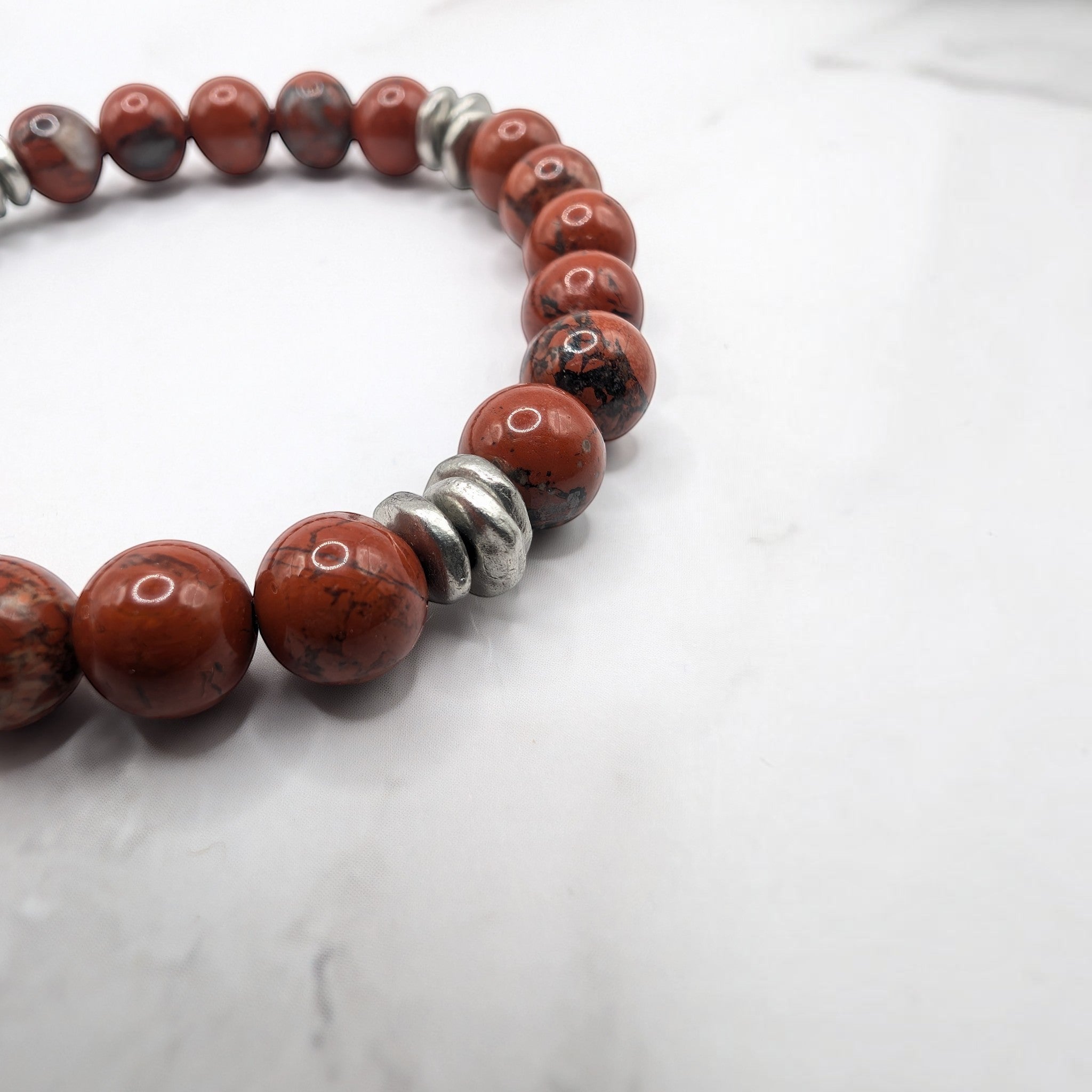 Brecciated Jasper Bracelet — Pewter Heishi