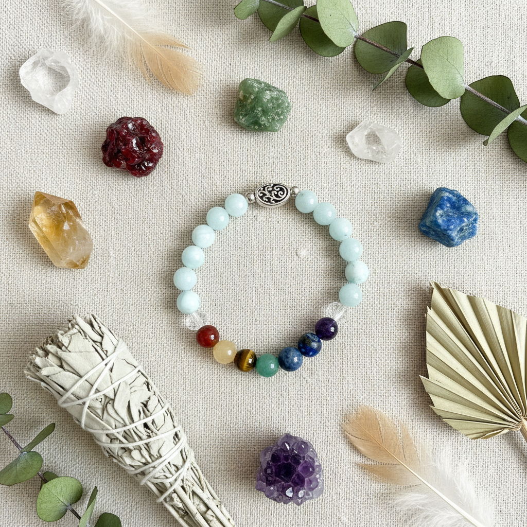 Chakra Green Angelite Flat Lay