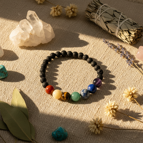 Chakra Lava Bead Flat Lay