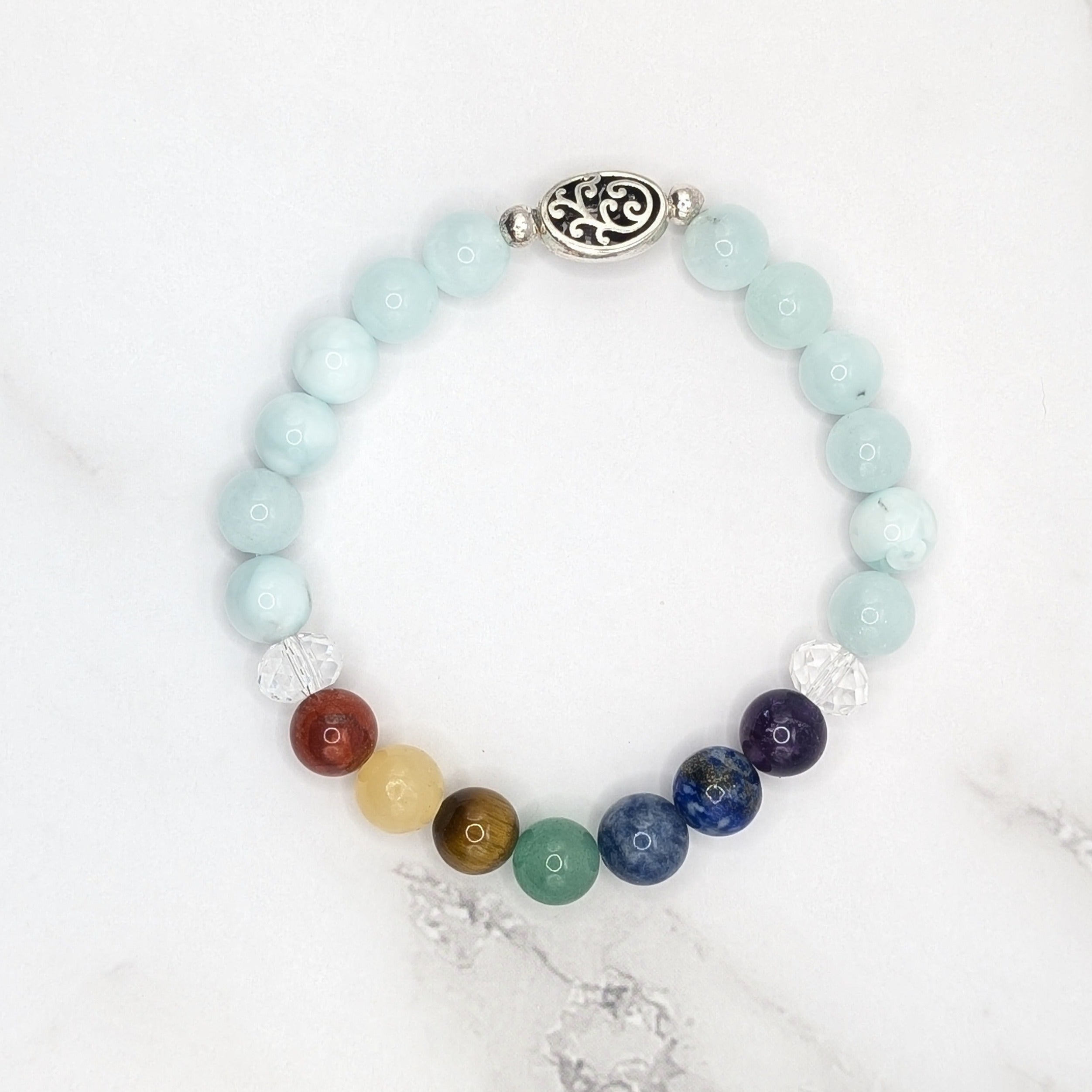 Handmade chakra stretch bracelet with green angelite gemstone beads