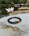 Chakra Bead Stretch Bracelet with Lava Beads and Silver Accent