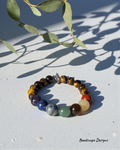 Chakra Bead Stretch Bracelet with Tiger Eye Beads and a Lotus Accent