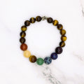 Handmade chakra bead stretch bracelet with tiger eye beads and lotus accent