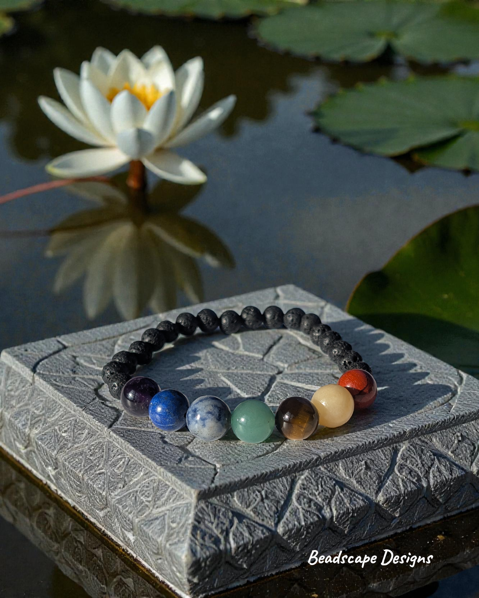 Chakra Bead Stretch Bracelet with Lava Beads
