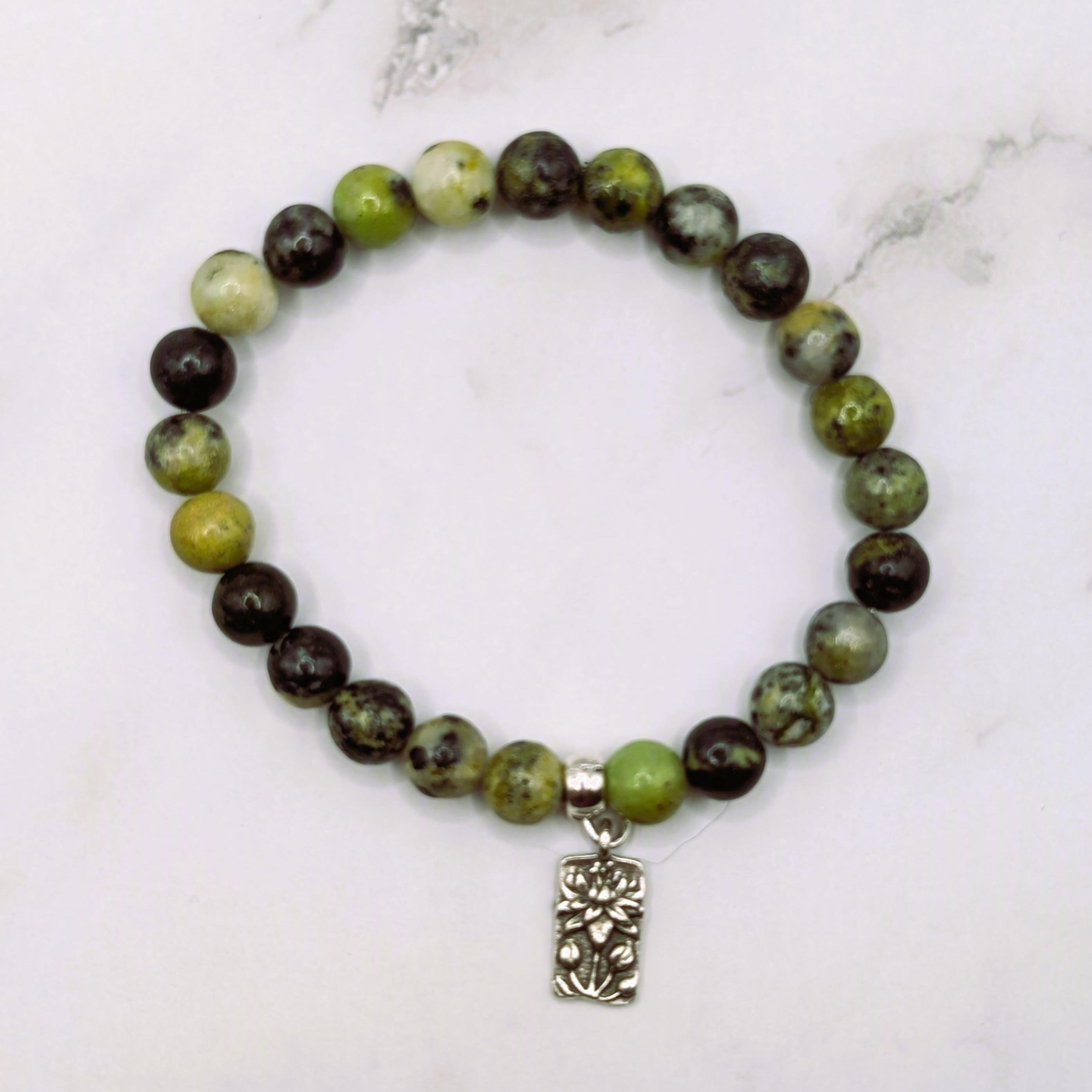 China Chrysoprase & Lotus Charm Bracelet