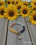 Four Gemstone Bracelet with Sunflower Charm - Handcrafted Natural Stone Bracelet