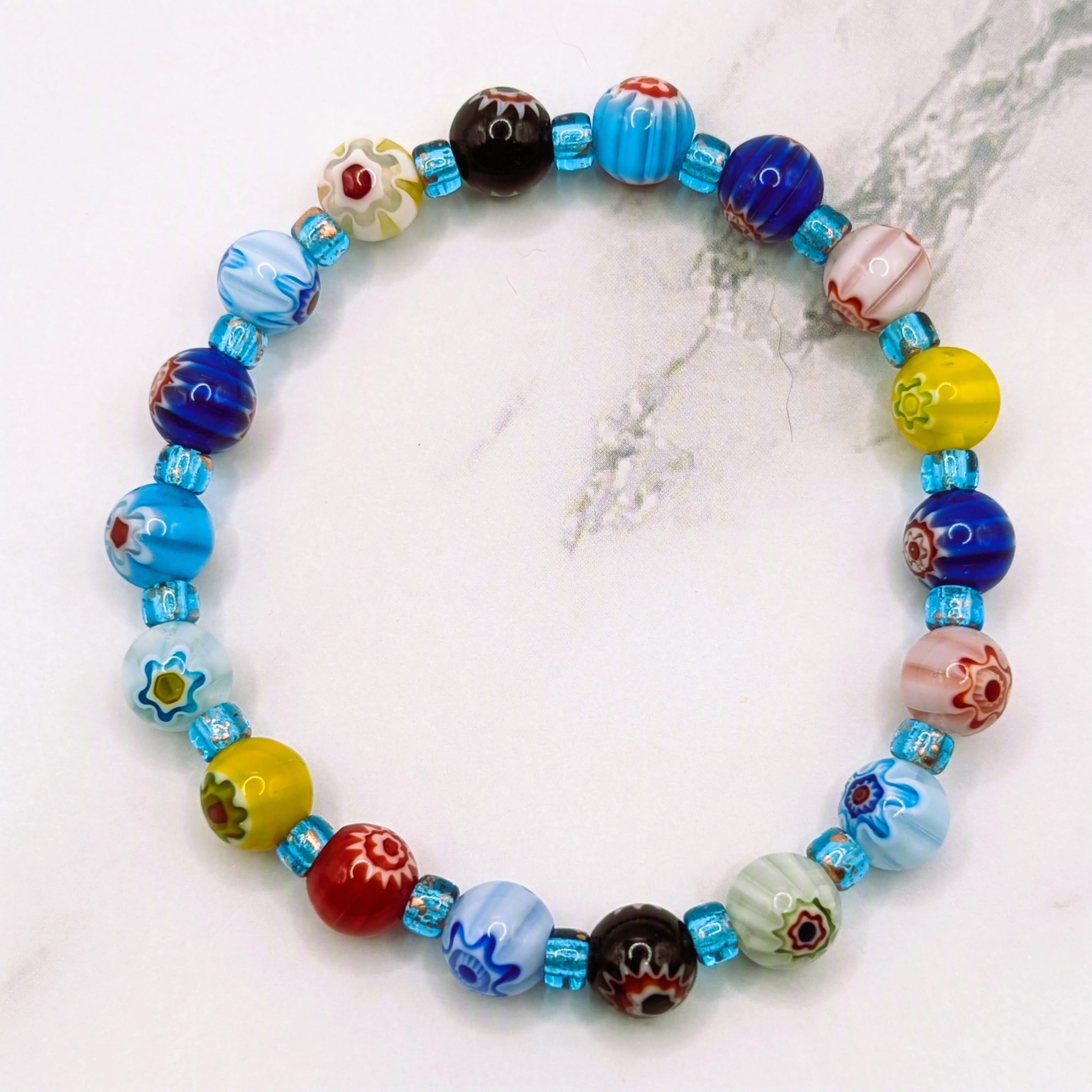 Millefiori Flower Bracelet Aqua Blue