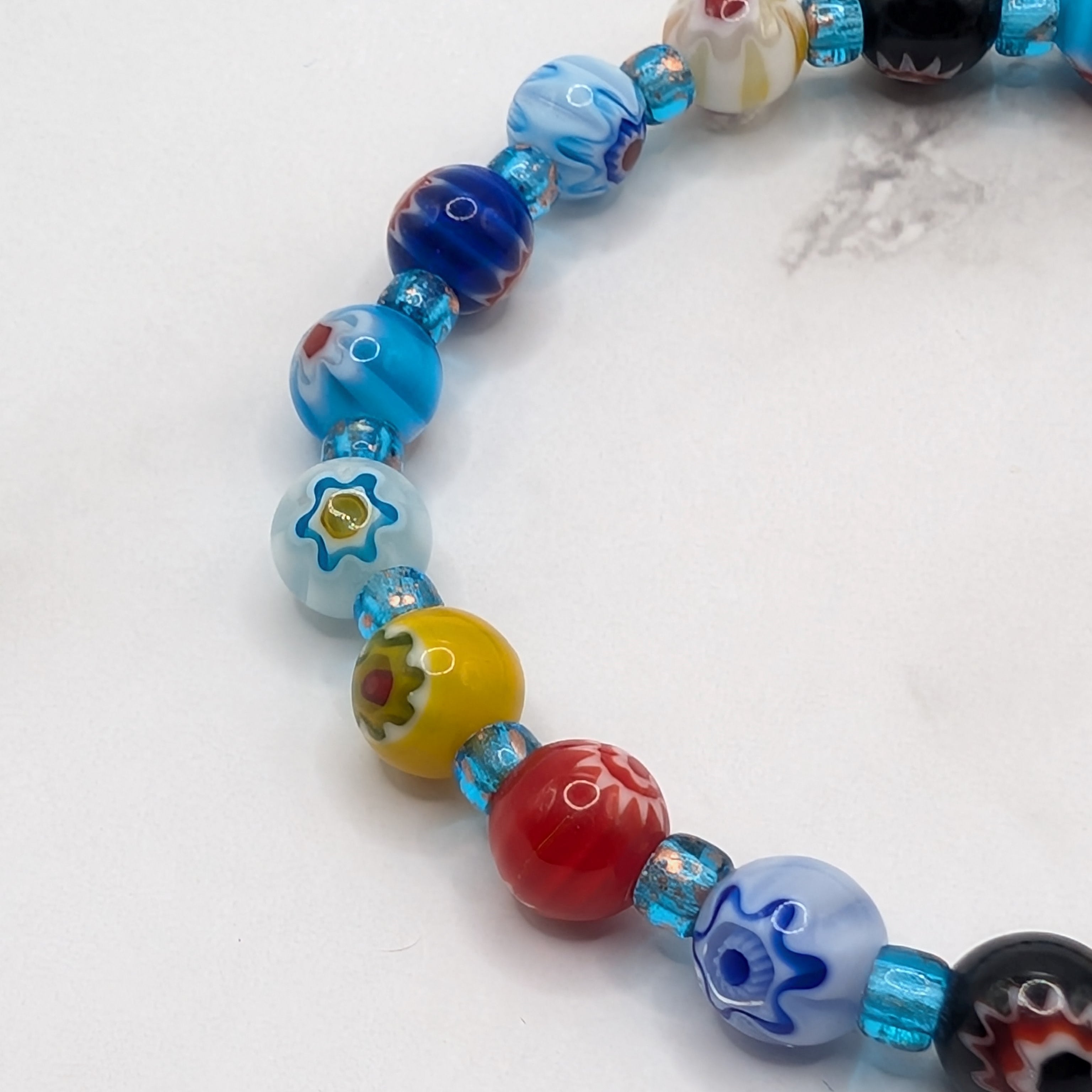 Millefiori Flower Bracelet Aqua Blue