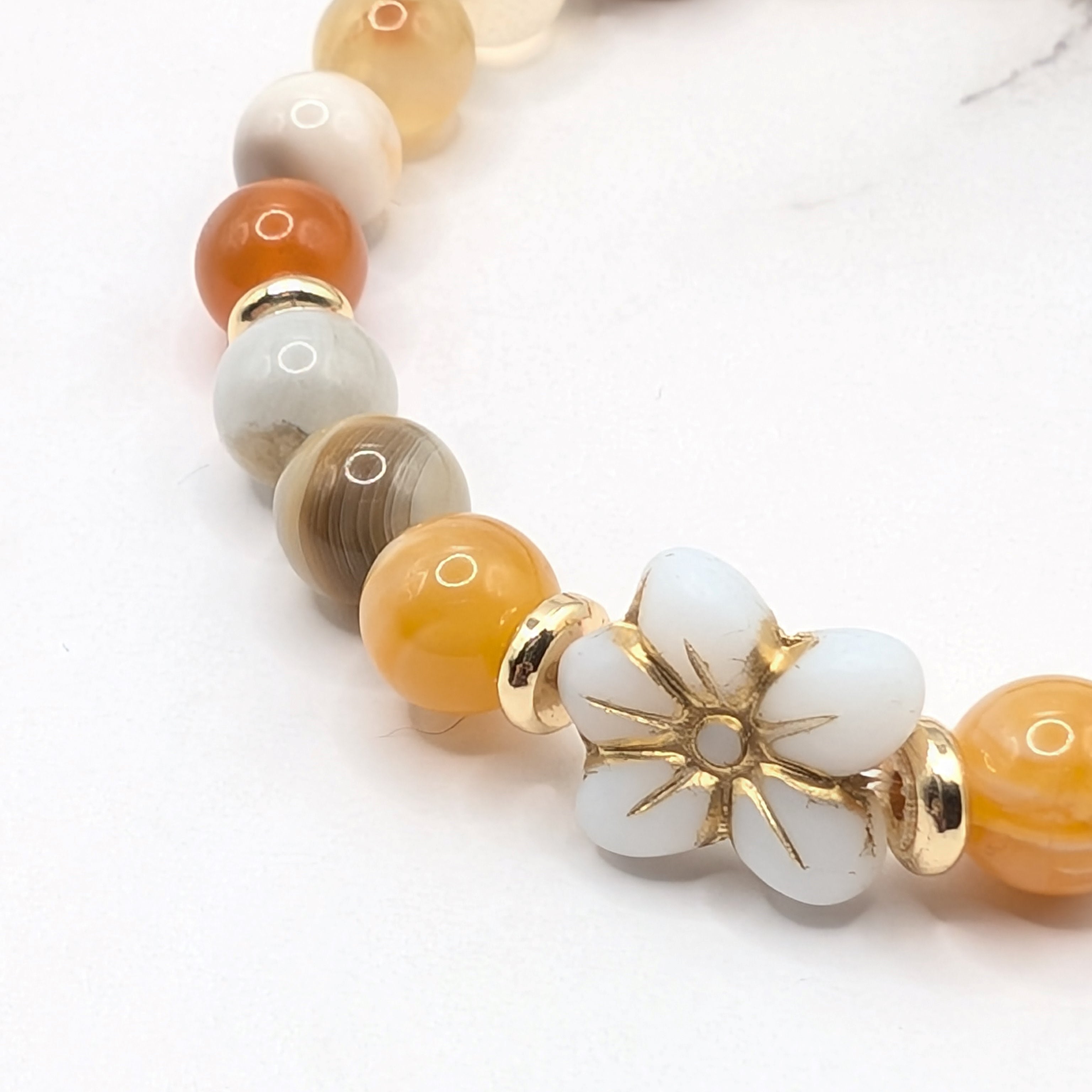 Multi Agate & Wild Violet Flower Bracelet