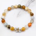 Multi Agate & Wild Violet Flower Bracelet