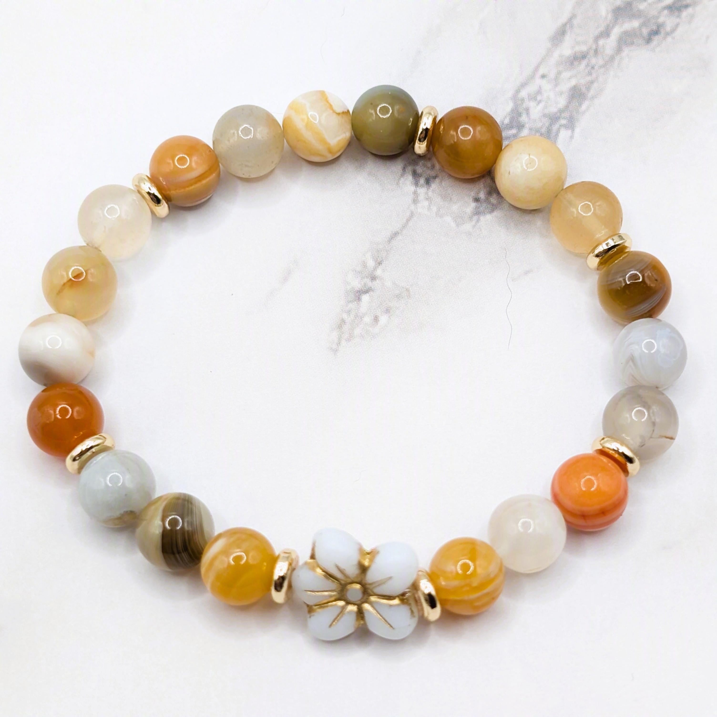 Multi Agate & Wild Violet Flower Bracelet