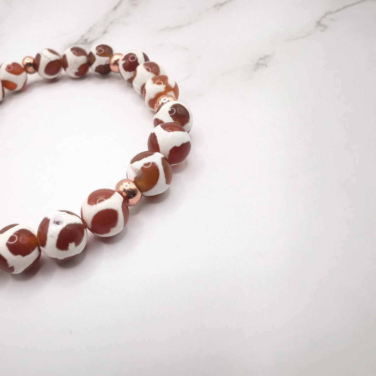 Tibetan Dzi-style Agate Bracelet — Brass Accents