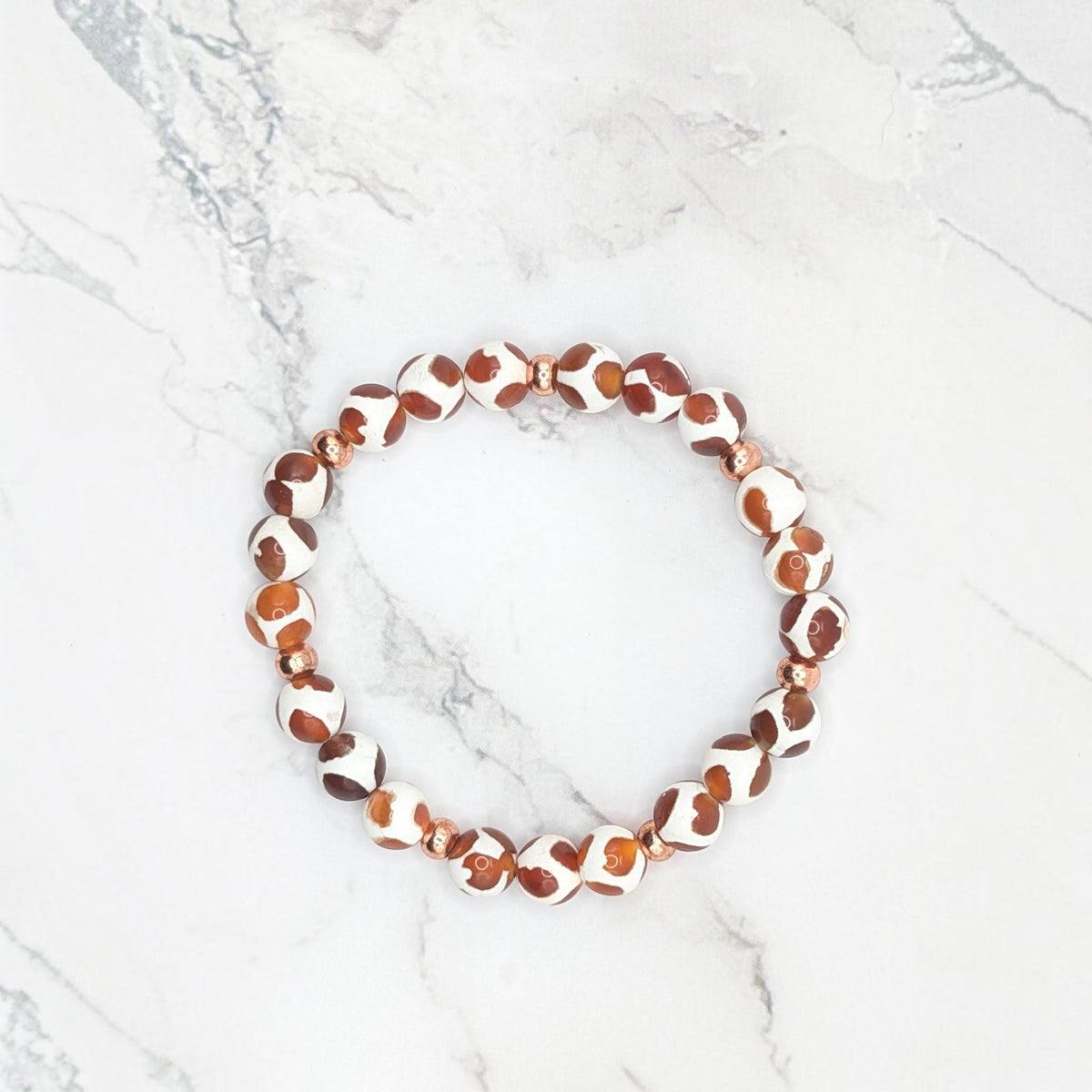 Tibetan Dzi-style Agate Bracelet — Brass Accents