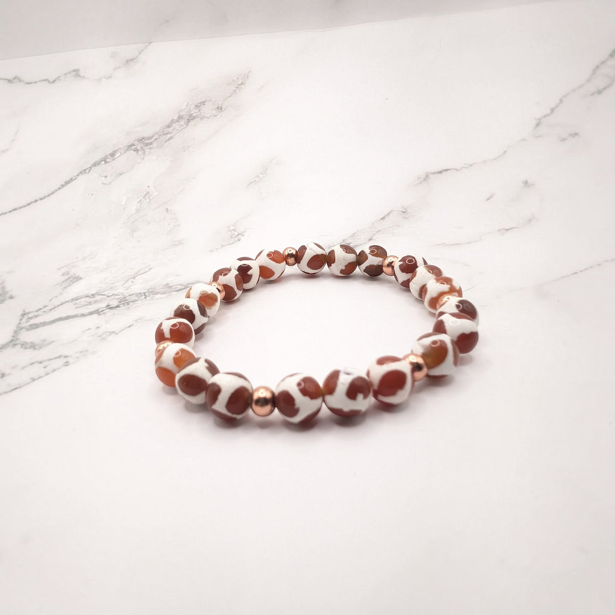 Tibetan Dzi-style Agate Bracelet — Brass Accents