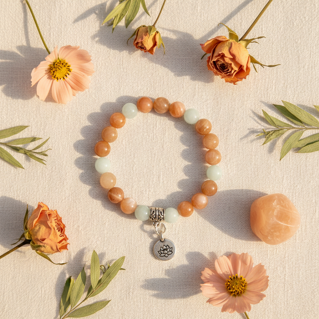 Peach Moonstone Angelite Flat Lay