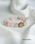 Rose Quartz and Aventurine Stretch Bracelet with Rose Accent