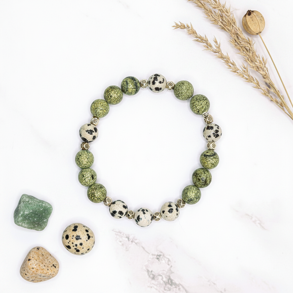Russian Serpentine Dalmatian Jasper Flat Lay