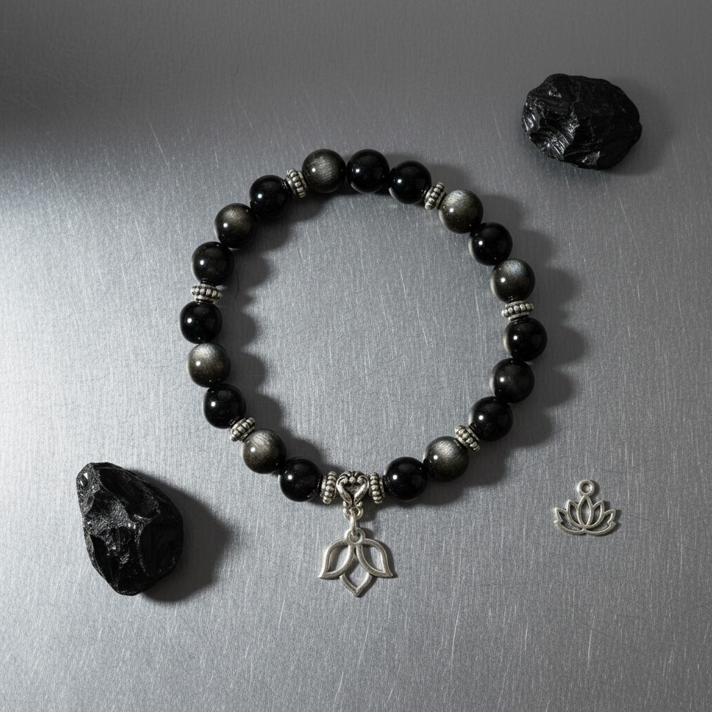 Silver Sheen Obsidian Lotus — Silver Background
