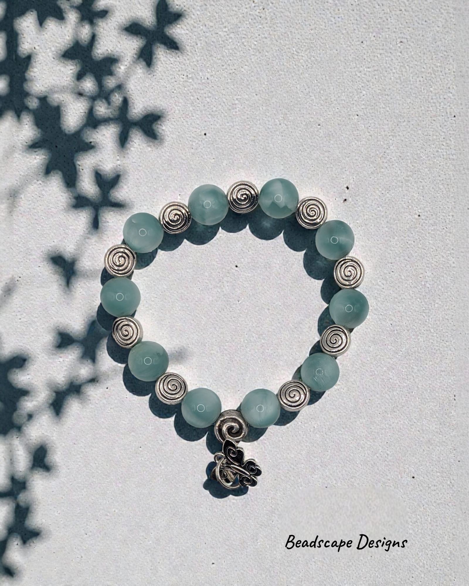 Green Pectolite Stretch Bracelet with Butterfly Charm
