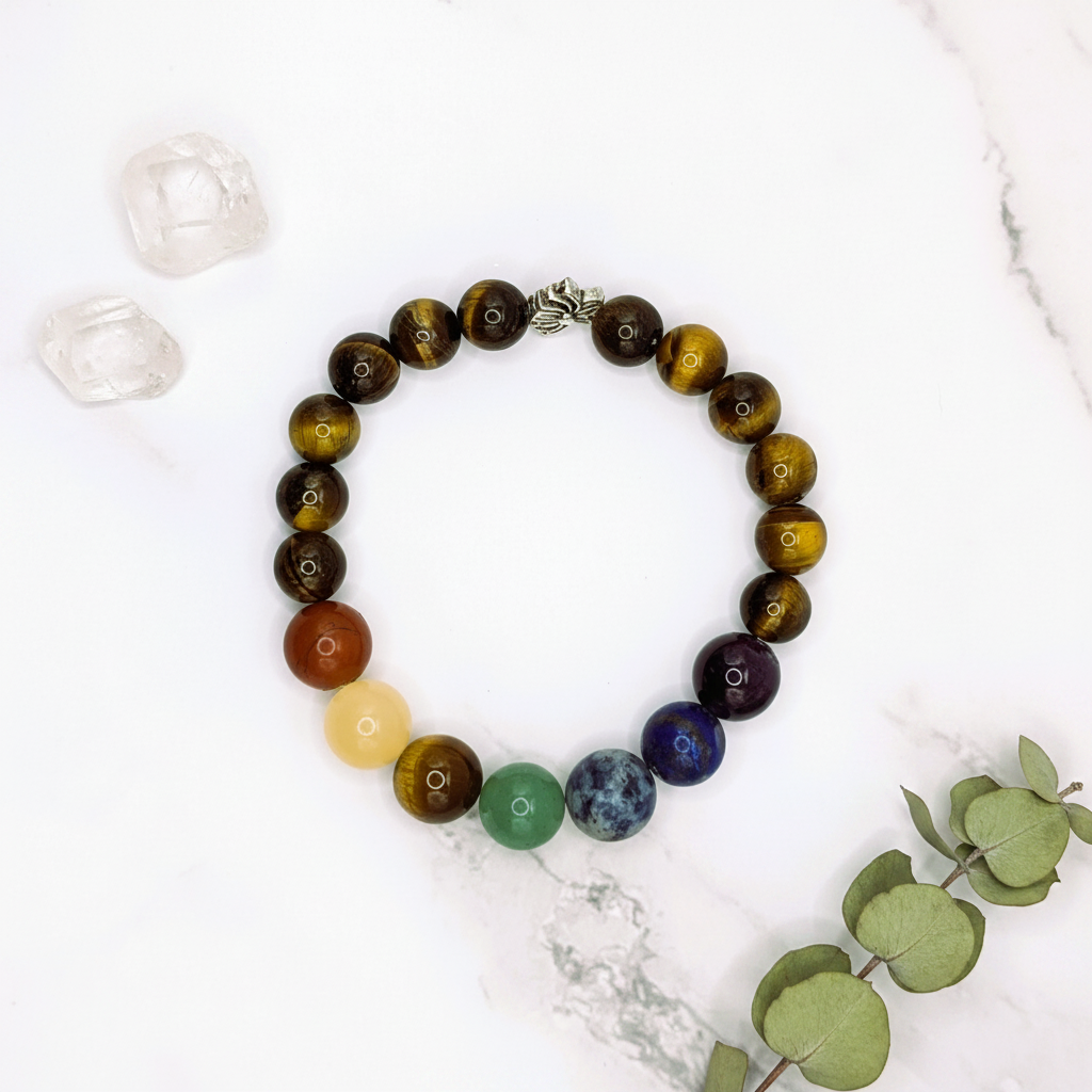 Tiger Eye Chakra Lotus Flat Lay — Revised