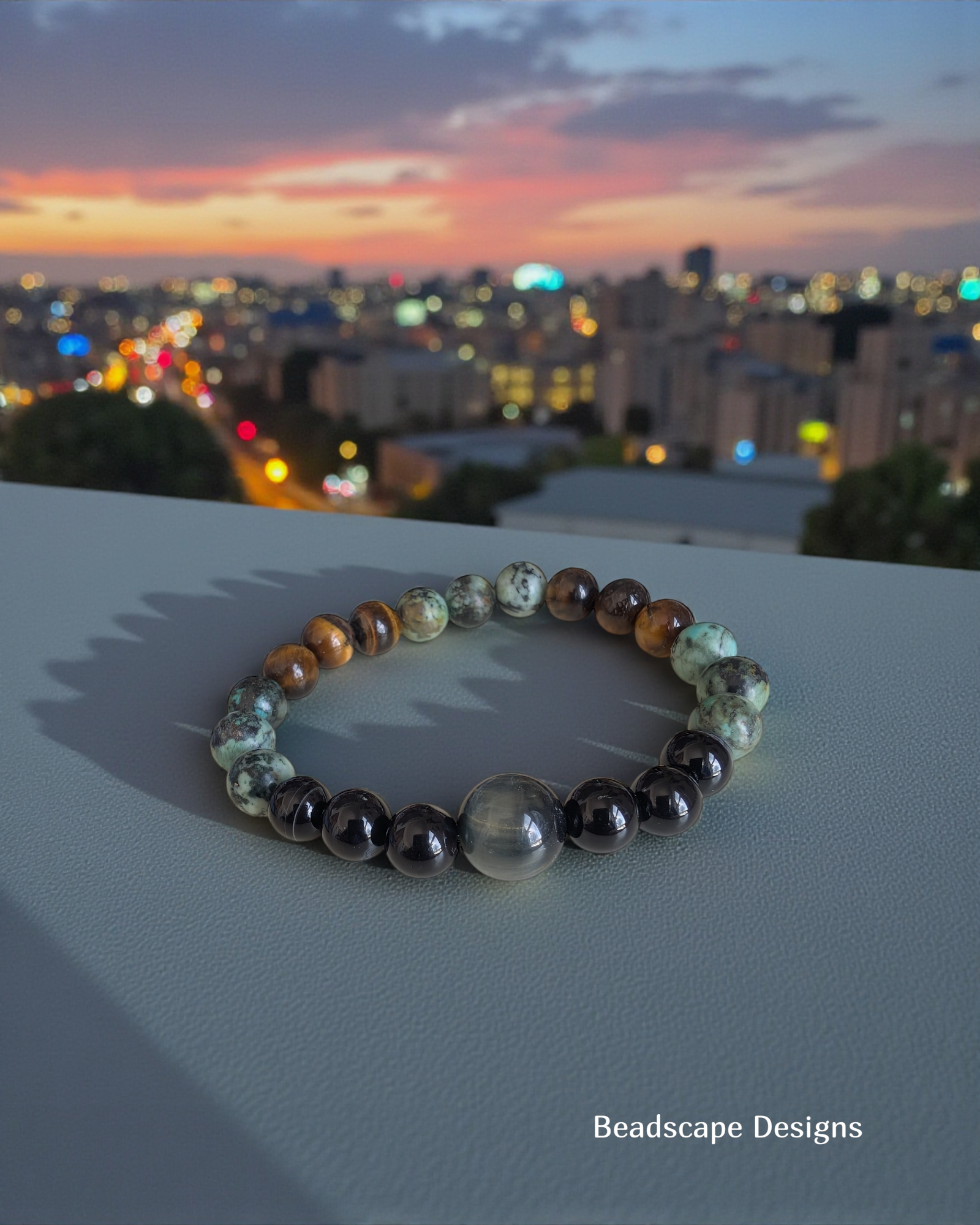 Multi-Stone Bracelet - Black Sardonyx, Tiger Eye & African Turquoise