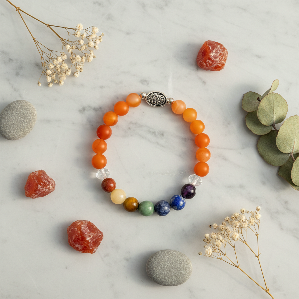 Vibrant Carnelian Flat Lay — Revised